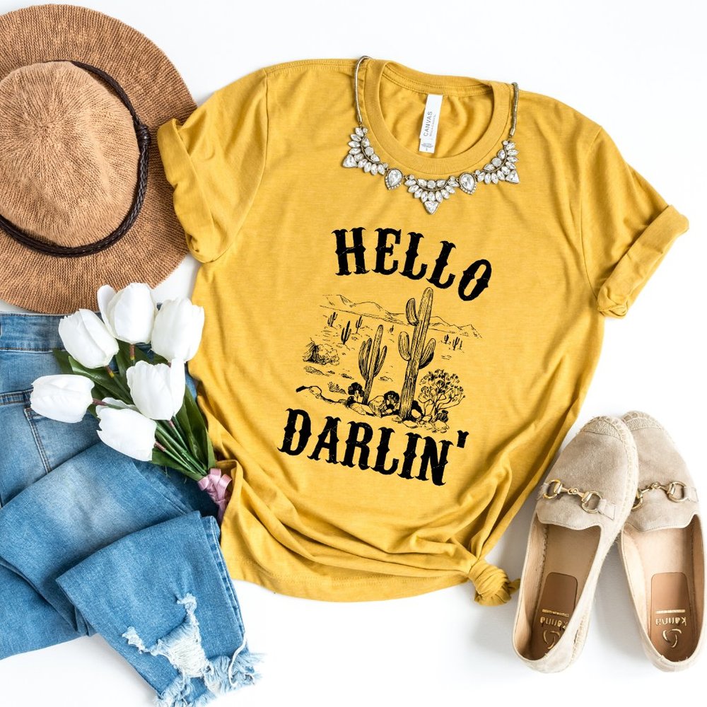 Hello Darling Cactus country music graphic t-shirt